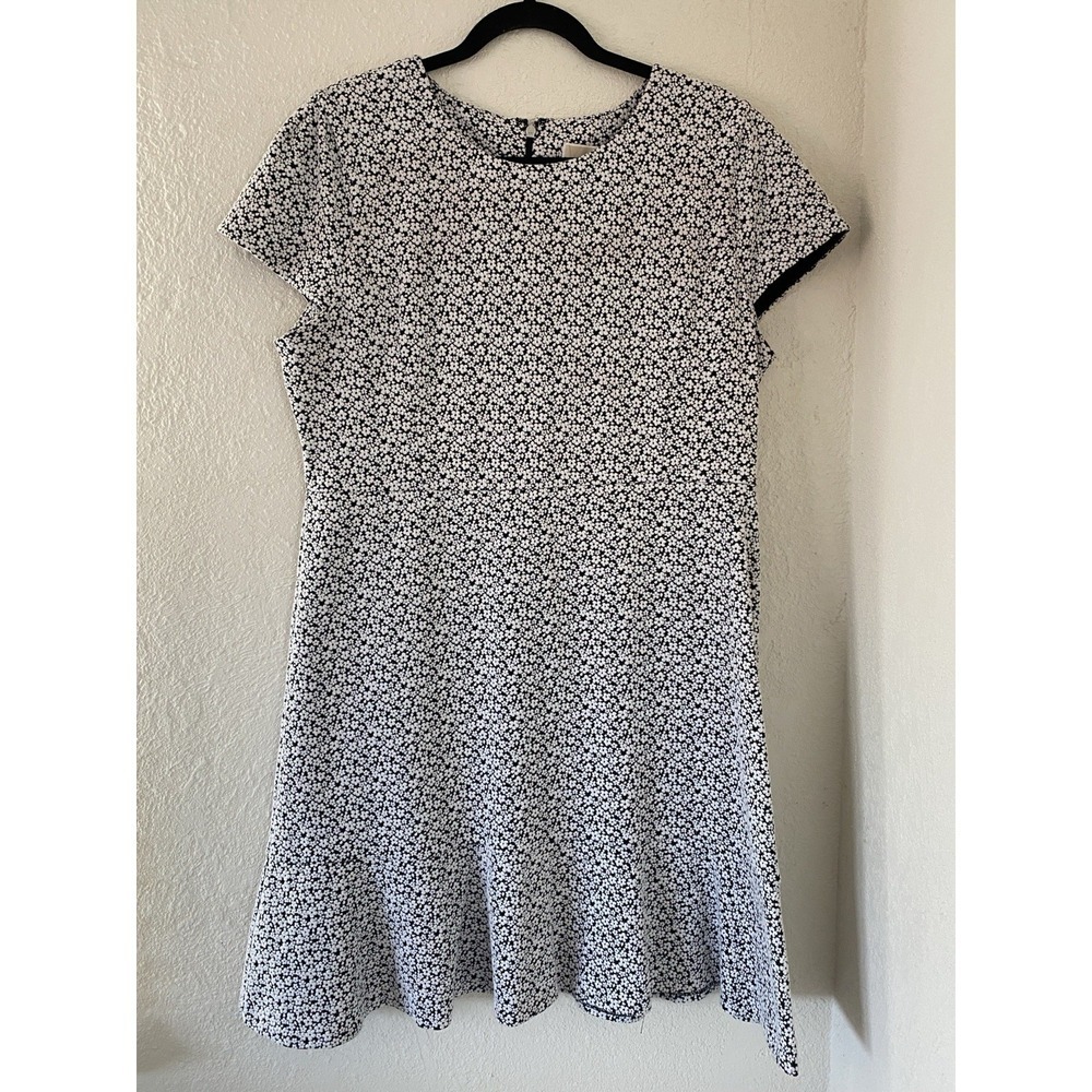 Michael Kors Ditsy Floral Knit Flounce Dress Black White XL